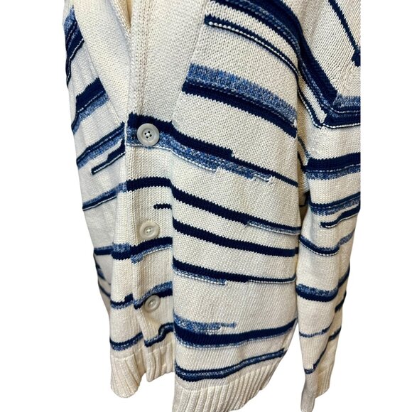 Vince Men’s Shawl Collar Textured Stripe Cardigan Sweater Ivory Navy L NWT $445 - Picture 3 of 10